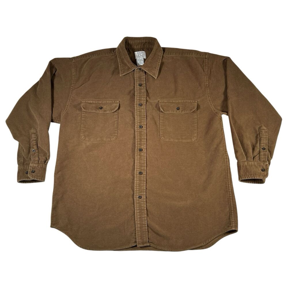 Vintage Field Gear Button Up Heavy Shirt Brown Tan Flannel Workwear Mens Size XL